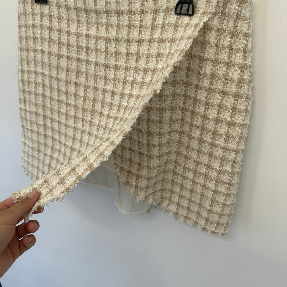 LULUS NWT Preppy Reputation Ivory Plaid Tweed Faux-Wrap Mini Skirt // XL - Picture 5 of 13